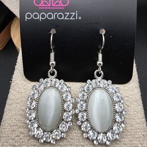 Paparazzi Silver and White Gemstone Earrings (1987)